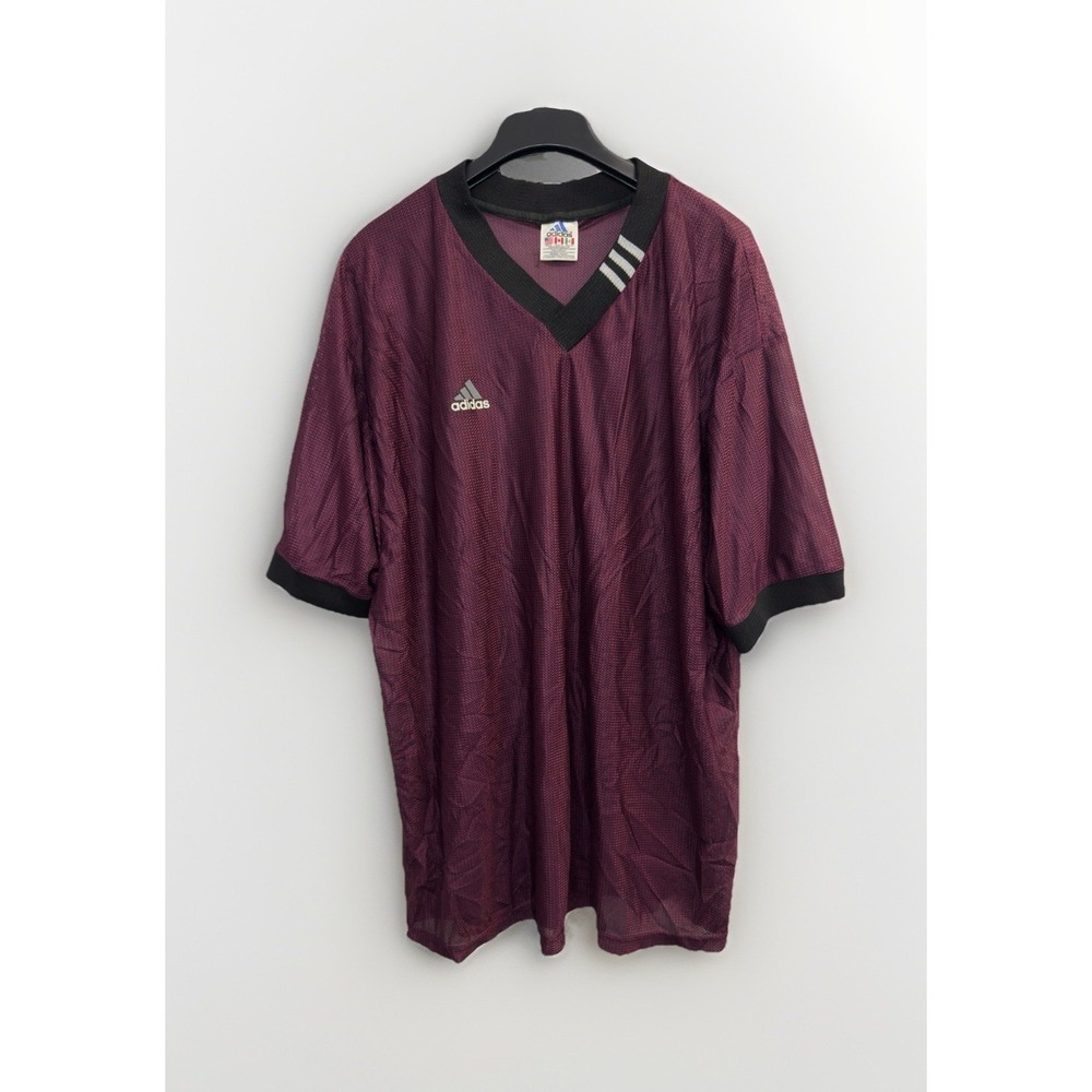VTG Adidas Jersey T Shirt Mens XL Maroon V Neck Gym Train Mesh Soccer 90s Y2K
